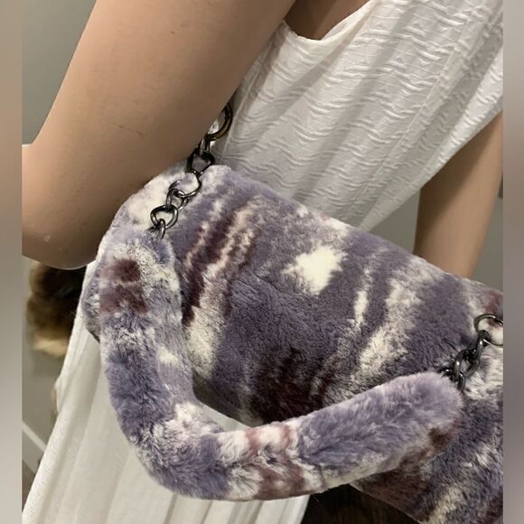 Handmade Real Rex Rabbit Fur Barrel Bag/Crossbody Includes Fur Ball Bag Charm - Picture 15 of 16